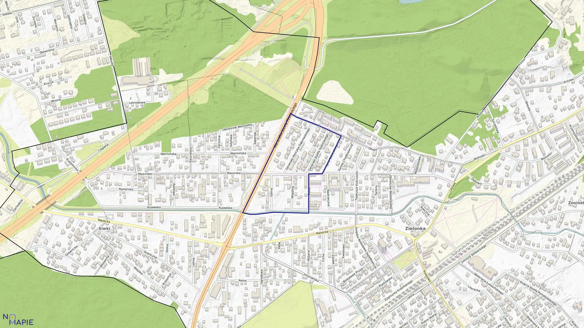 Mapa obrębu 4-90-01 w mieście Zielonka